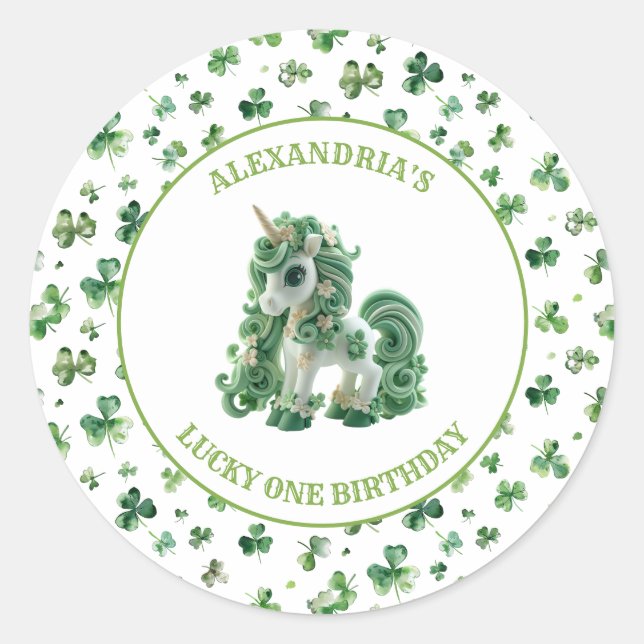 St Patricks Lucky One Unicorn Pegatina (Anverso)