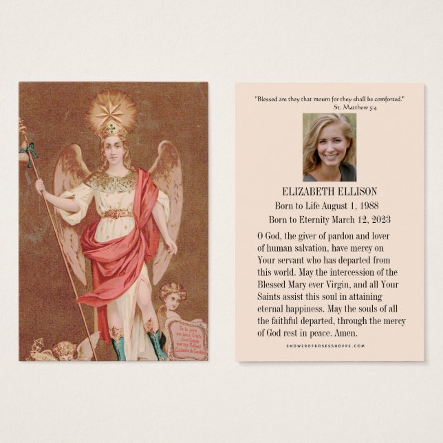 St. Raphael Archangel Prayer Funeral Holy Card (Anverso y reverso)