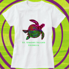 St. Simons Island GA Colorida camiseta de tortuga