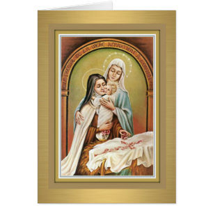 St. Therese la flor pequeña con Mary y Jesus Card