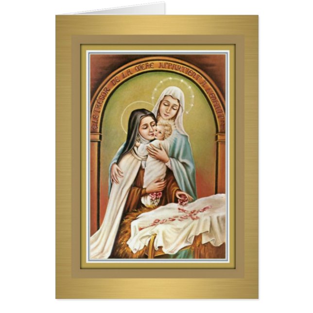 St. Therese la flor pequeña con Mary y Jesus Card (Frente)
