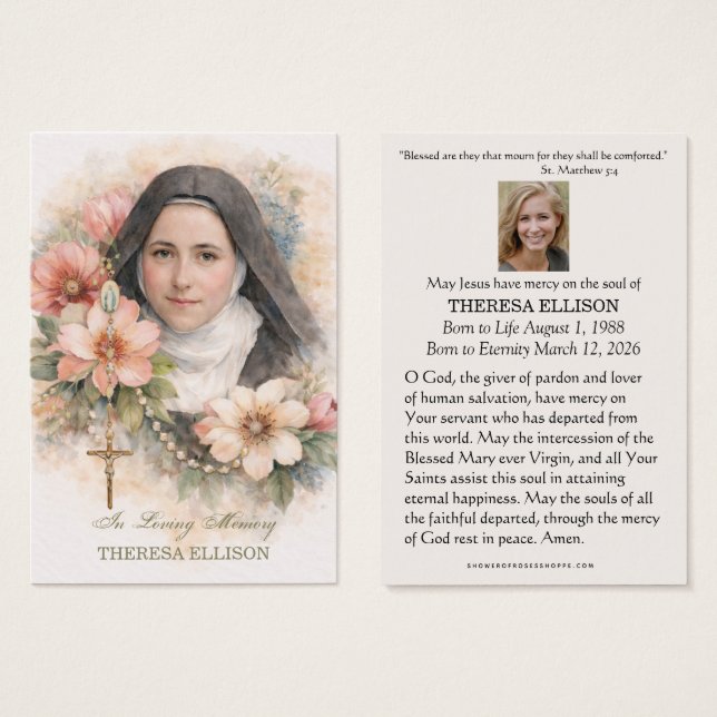 St. Therese Rosary Floral Funeral Prayer Memorial  (Anverso y reverso)