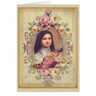 St. Therese Rosas Crucifix Vintage Gold Border