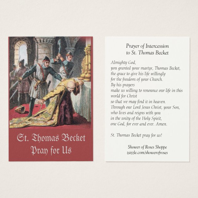 St. Thomas Becket de Canterbury Prayer Holy Card (Anverso y reverso)