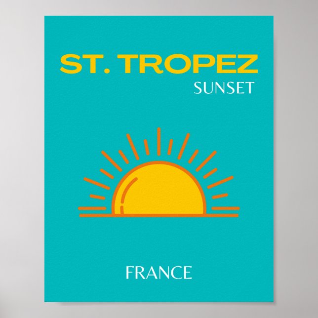 St Tropez, Sunset, Arte de Viajes, Turquesa (Frente)