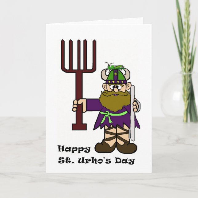 St. Urho con Grasshopper en su tarjeta Gorra (Anverso)