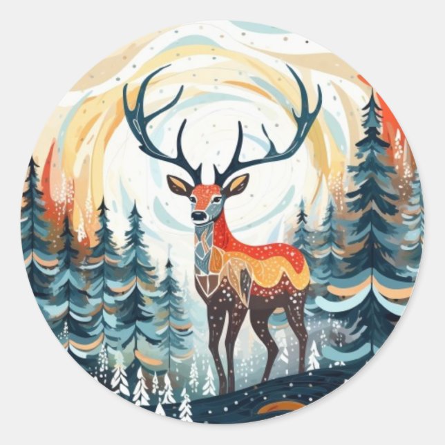 Stag in the Snow Pegatina (Anverso)