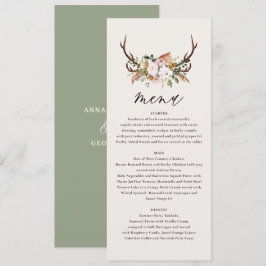 stag sage green menú boda elegante rosa floral