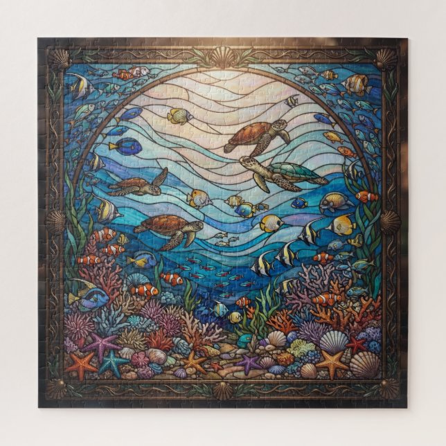 Stained Glass Ocean Sea Turtles Jigsaw Puzzle - Oc (Vertical)