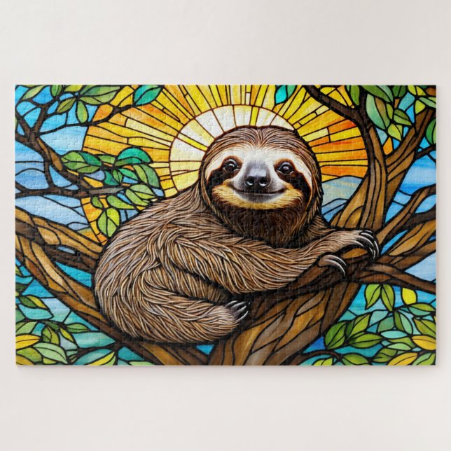 Stained Glass Sloth Jigsaw Puzzle  (Horizontal)
