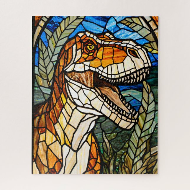Stained Glass T-Rex Dinosaur Jigsaw Puzzle (Vertical)