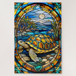 Stained Glass Turtle Jigsaw Puzzle