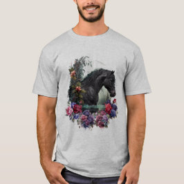 Stallion negro con flores góticas camiseta clásica