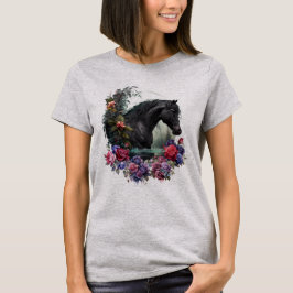Stallion negro con flores góticas camiseta clásica
