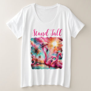 Stand Tall Tropical Pink Flamingos Palm Trees Sun