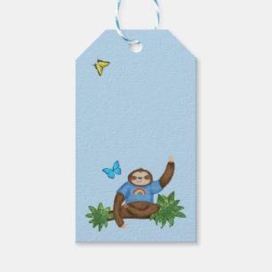Stanley Sloth y la etiqueta de regalo azul para am