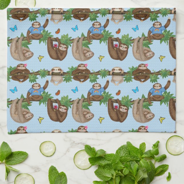 Stanley Sloth y sus amigos toalla de té azul (Doblado)