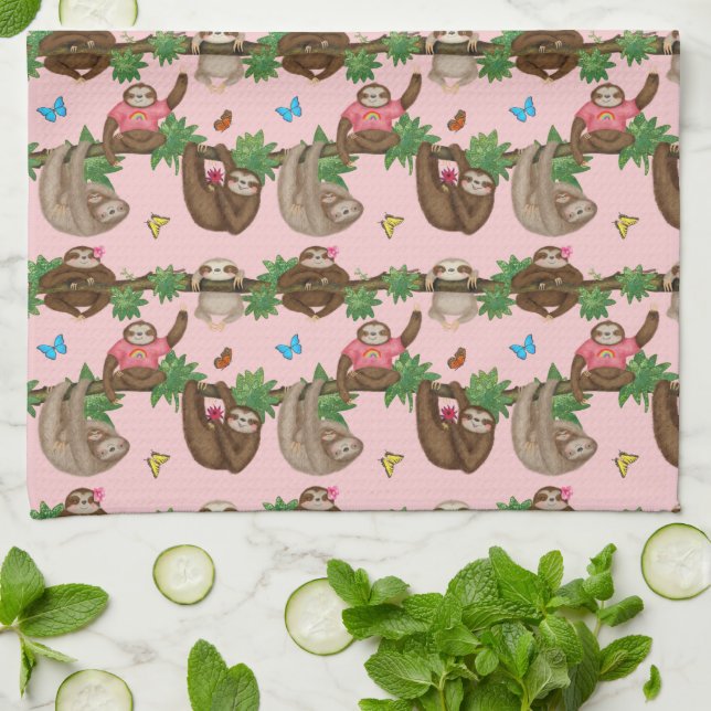 Stanley Sloth y sus amigos toalla de té rosa (Doblado)
