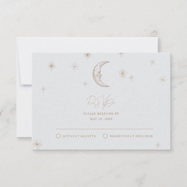 Star and Moon Celestial Wedding RSVP Card (Anverso)