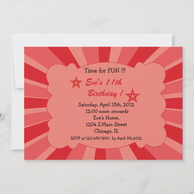 Star Burst - Invitación al cumpleaños rojo (Anverso)