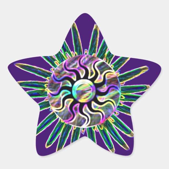 Star Flower Crazy Psychedelic Sunshine Pegatinas (Anverso)