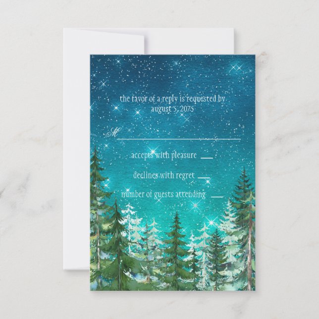 Star Light Night Forest Tree Wedding RSVP (Anverso)