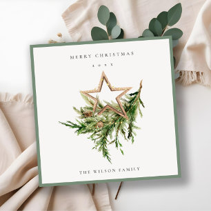 Star Ornament Pine Branch Fauna Feliz Navidad