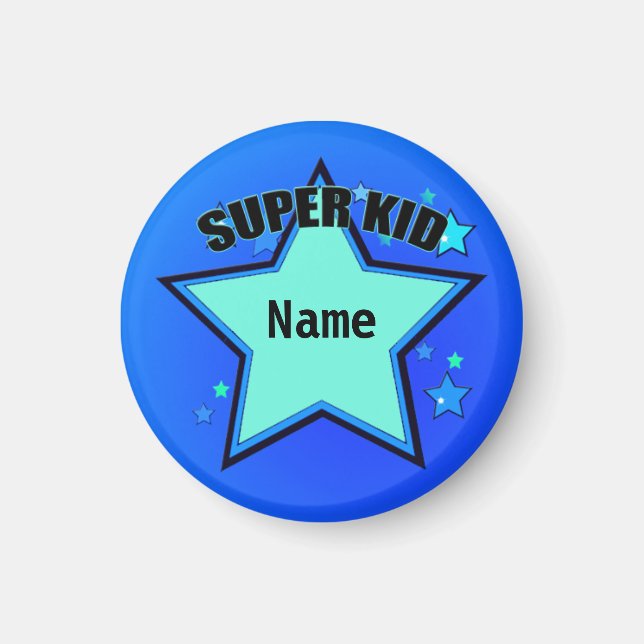 Star Super Kid Name Personalizado Pequeño Imán Azu (Frente)