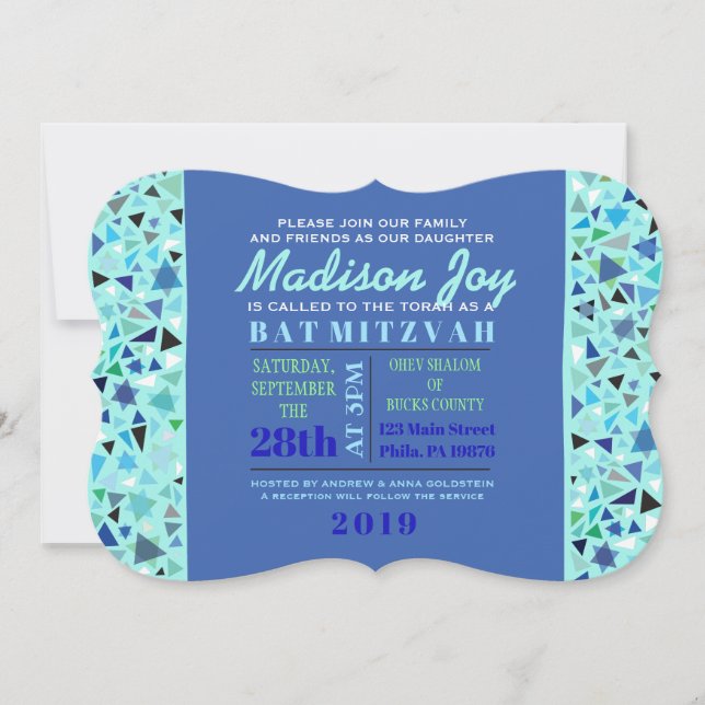 STAR WALL Bar Bat Mitzvah Invitación Aqua (Anverso)
