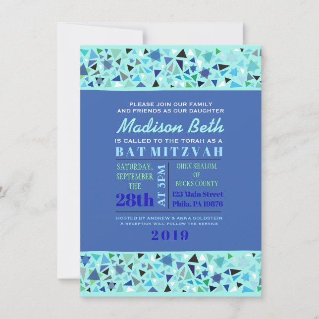 STAR WALL Bar Bat Mitzvah Invitación Aqua (Anverso)