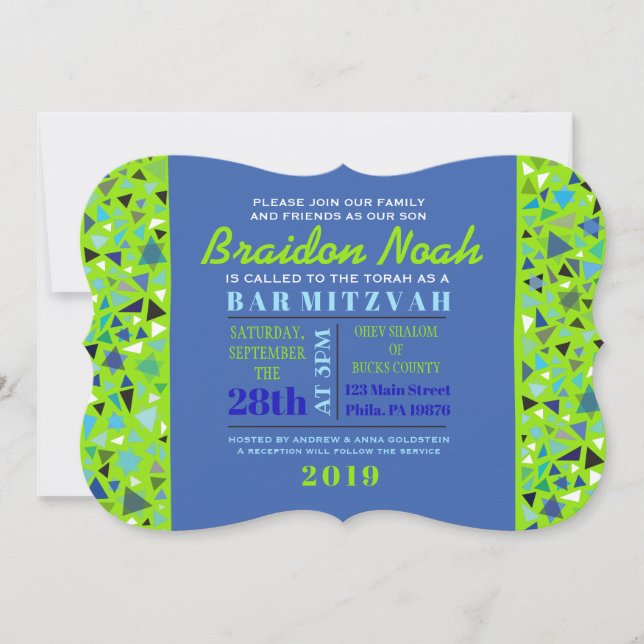 STAR WALL Bar Bat Mitzvah Invitación Lime Green (Anverso)