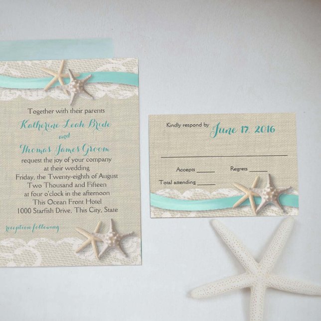 Starfish and Ribbon Beach Aqua RSVP (Subido por el creador)