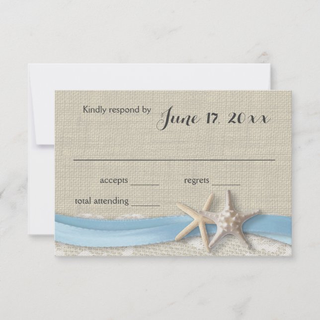 Starfish and Ribbon Beach Light Blue RSVP (Anverso)