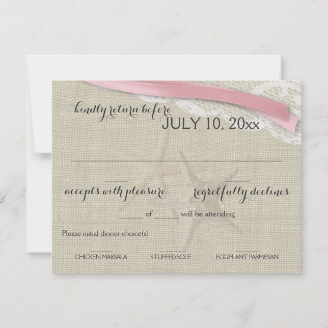 Starfish and Ribbon Beach Pink RSVP (Anverso)