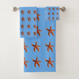 Starfish and seastars on blue back