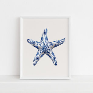 Starfish - Azul costero en arte de pared beige