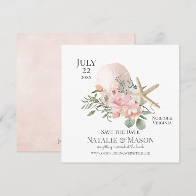 Starfish Beach Floral Sand Dollar Save the Date (Anverso / Reverso)