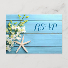 Starfish Beach Wedding Tarjetas RSVP con orquídeas