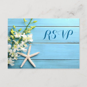 Starfish Beach Wedding Tarjetas RSVP con orquídeas