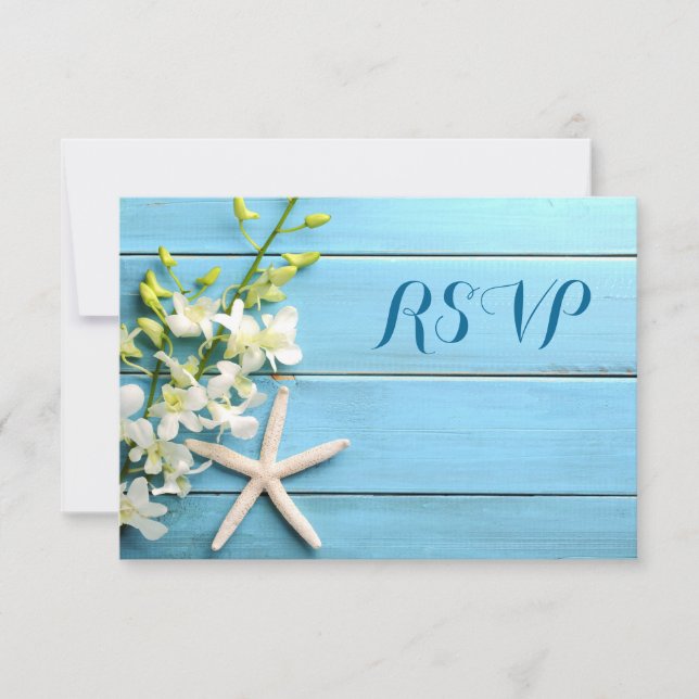 Starfish Beach Wedding Tarjetas RSVP con orquídeas (Anverso)