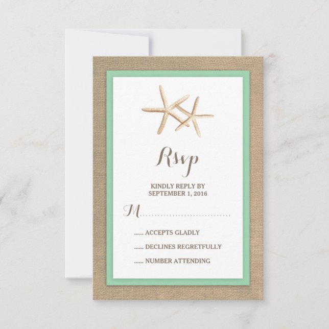 Starfish Burlap Beach Tropical Wedding RSVP (Anverso)