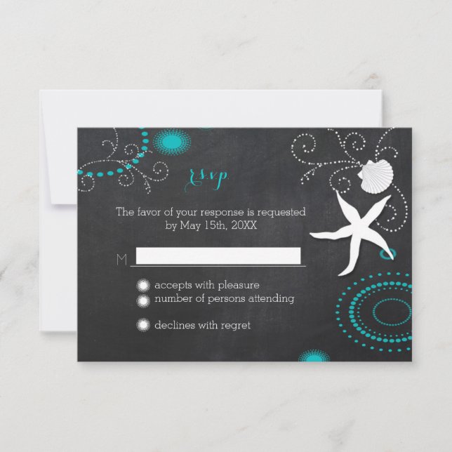 Starfish Chalkboard Beach Wedding RSVP (Anverso)