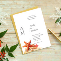 Starfish conchas playa invitación a bodas náuticas