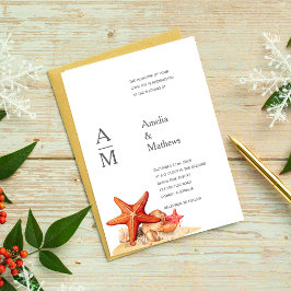 Starfish conchas playa invitación a bodas náuticas