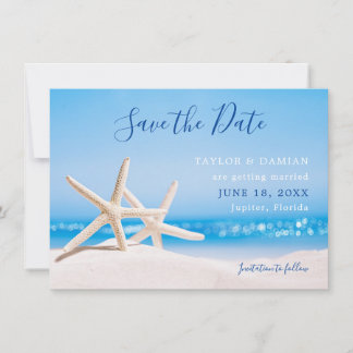 Starfish en la arena de la playa Save the Date