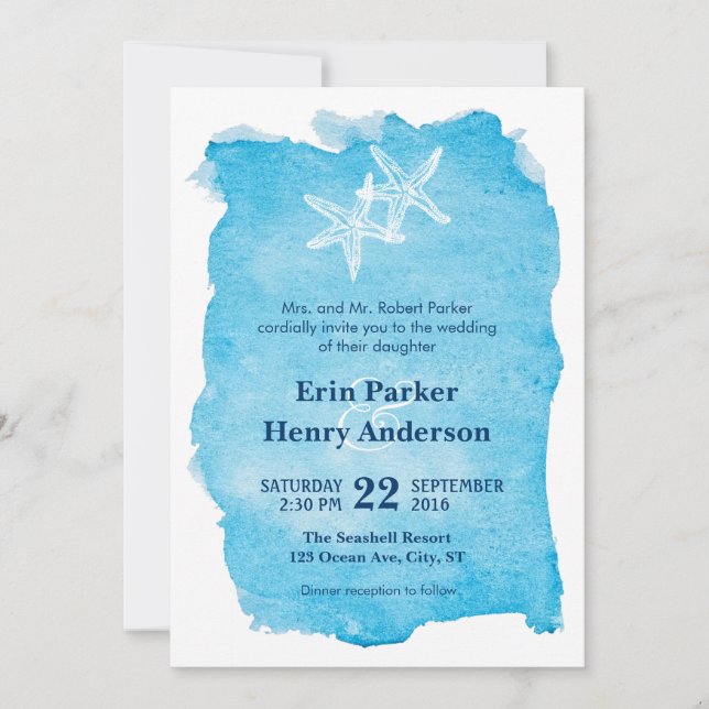 Starfish en la invitación a la boda acuarela (Anverso)