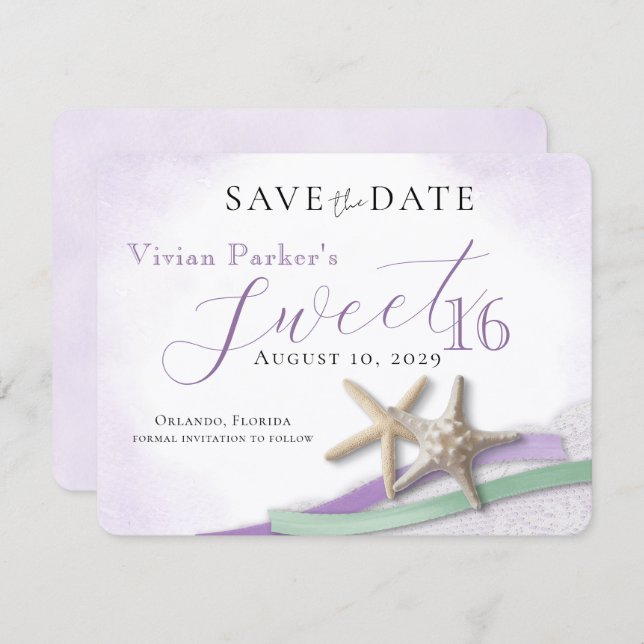 Starfish Lace Sweet 16 Save the Date (Anverso / Reverso)