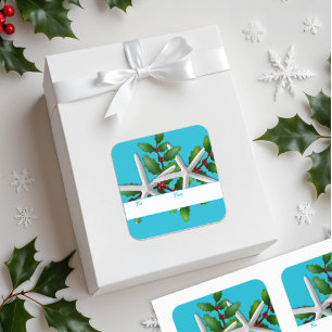 Starfish n Holly Navidades Regalo Pegatinas Aqua
