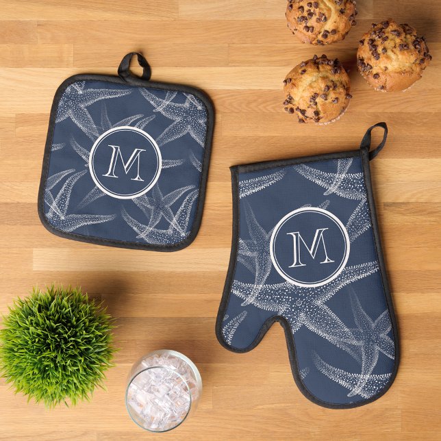 Starfish Naval Blue Monogram Beach Potholder Set (Subido por el creador)