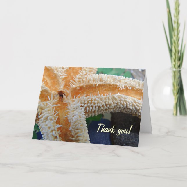Starfish on Beach Glass Tarjeta de agradecimiento (Anverso)